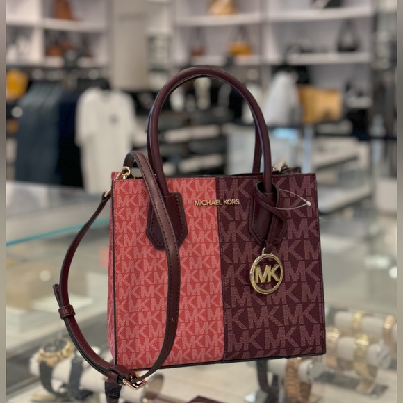Michael Kors Mercer Satchel Shoulder Crossbody Bag MK Oxblood Multi - Picture 2 of 14